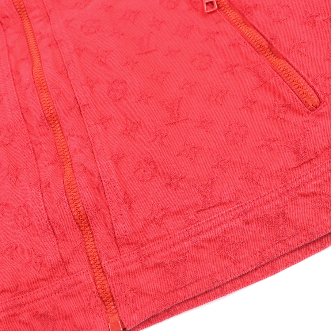 美品○LOUIS VUITTON ルイヴィトン 19AW 1A5PDR モノグラム スタンドカラー ジップアップ ソフトデニムジャケット 52 正規品 メンズ