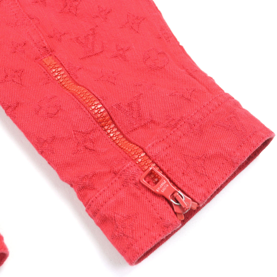 美品○LOUIS VUITTON ルイヴィトン 19AW 1A5PDR モノグラム スタンドカラー ジップアップ ソフトデニムジャケット 52 正規品 メンズ