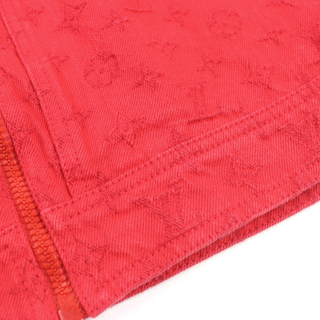 美品○LOUIS VUITTON ルイヴィトン 19AW 1A5PDR モノグラム スタンドカラー ジップアップ ソフトデニムジャケット 52 正規品 メンズ
