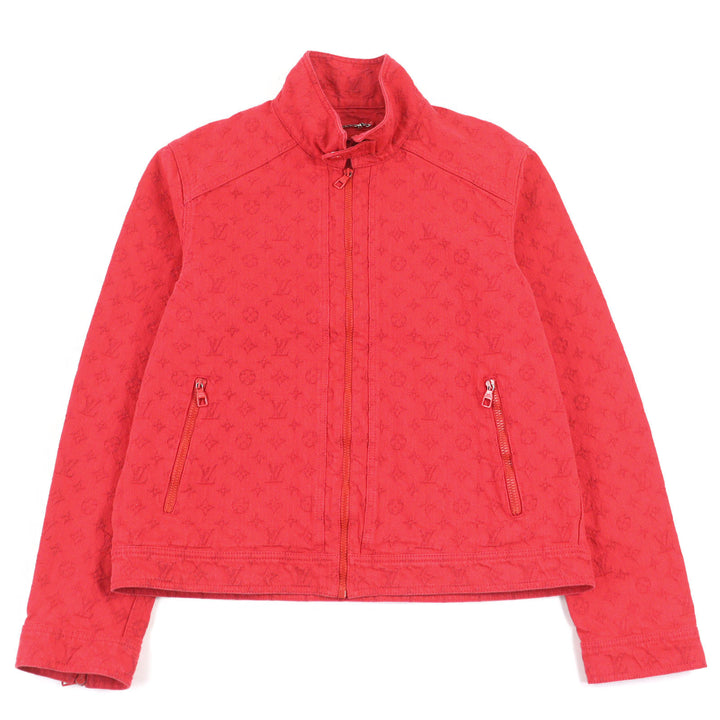 美品○LOUIS VUITTON ルイヴィトン 19AW 1A5PDR モノグラム スタンドカラー ジップアップ ソフトデニムジャケット 52 正規品 メンズ