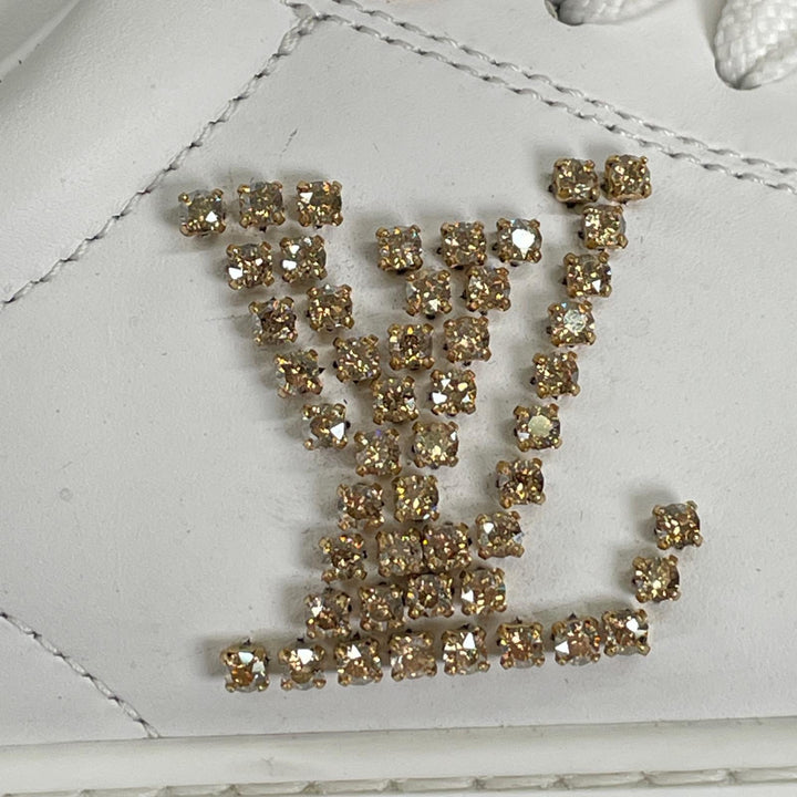 美品▲LOUIS VUITTON ルイヴィトン タイムアウトライン LV ラインストーン装飾 レザー スニーカー ホワイト 36 イタリア製 レディース