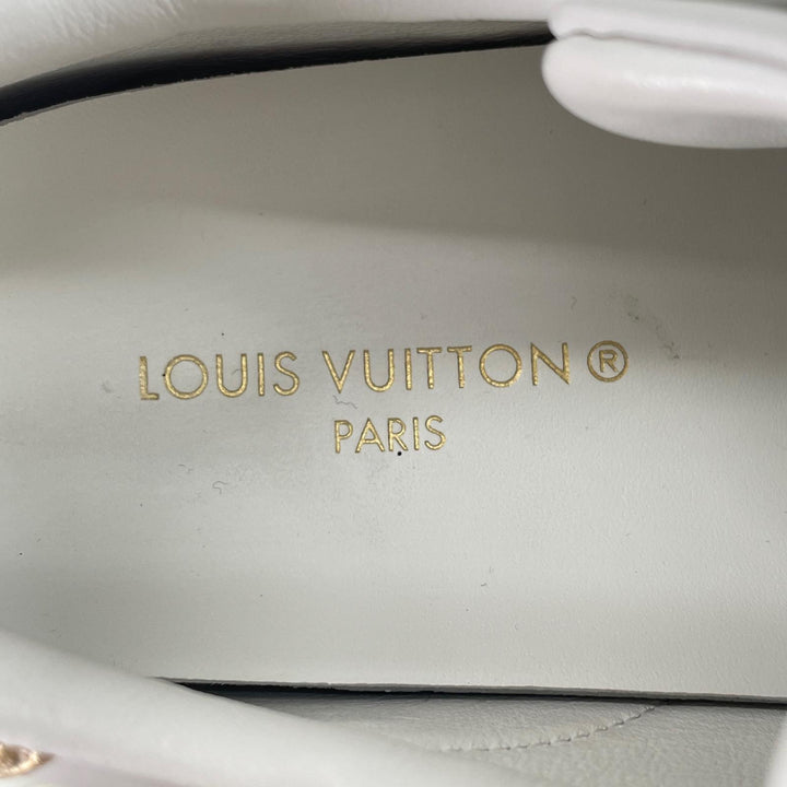 美品▲LOUIS VUITTON ルイヴィトン タイムアウトライン LV ラインストーン装飾 レザー スニーカー ホワイト 36 イタリア製 レディース