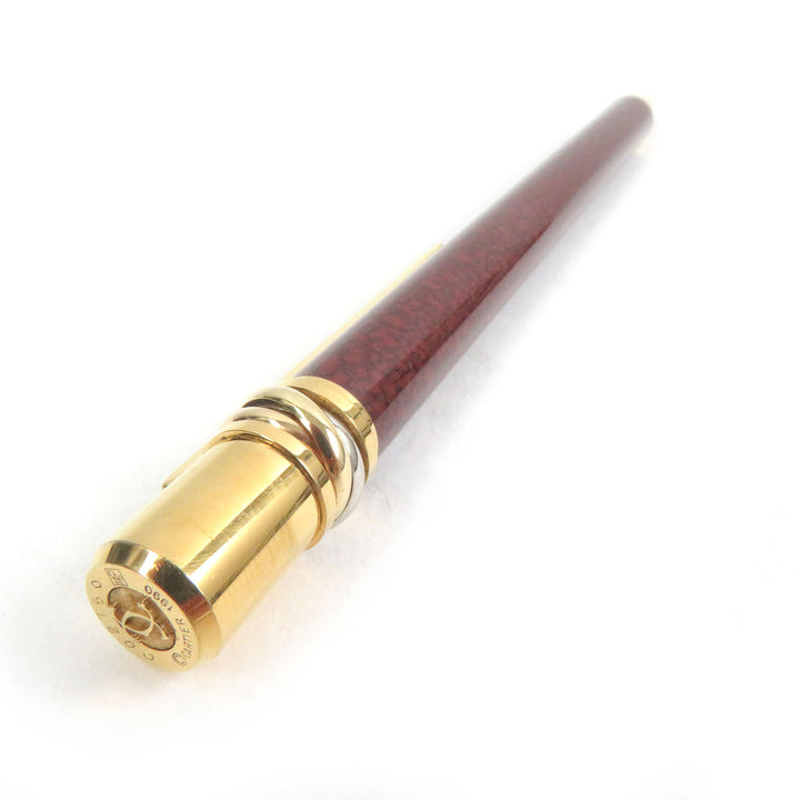 美品□Cartier カルティエ トリニティ ドゥ カルティエ ツイスト式 ボールペン ボルドー ゴールド フランス製 メンズ 筆記確認済み