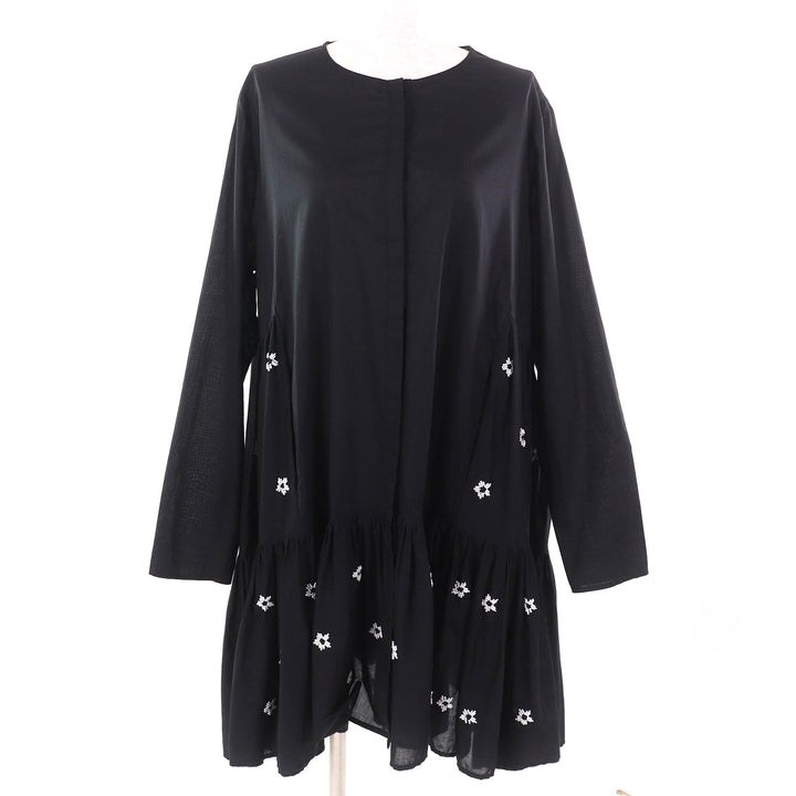 極美△Merlette マーレット 23SS 3710300474 コットン100％ フラワービーズ クルーネック 長袖 ワンピース ブラック M 正規品 レディース