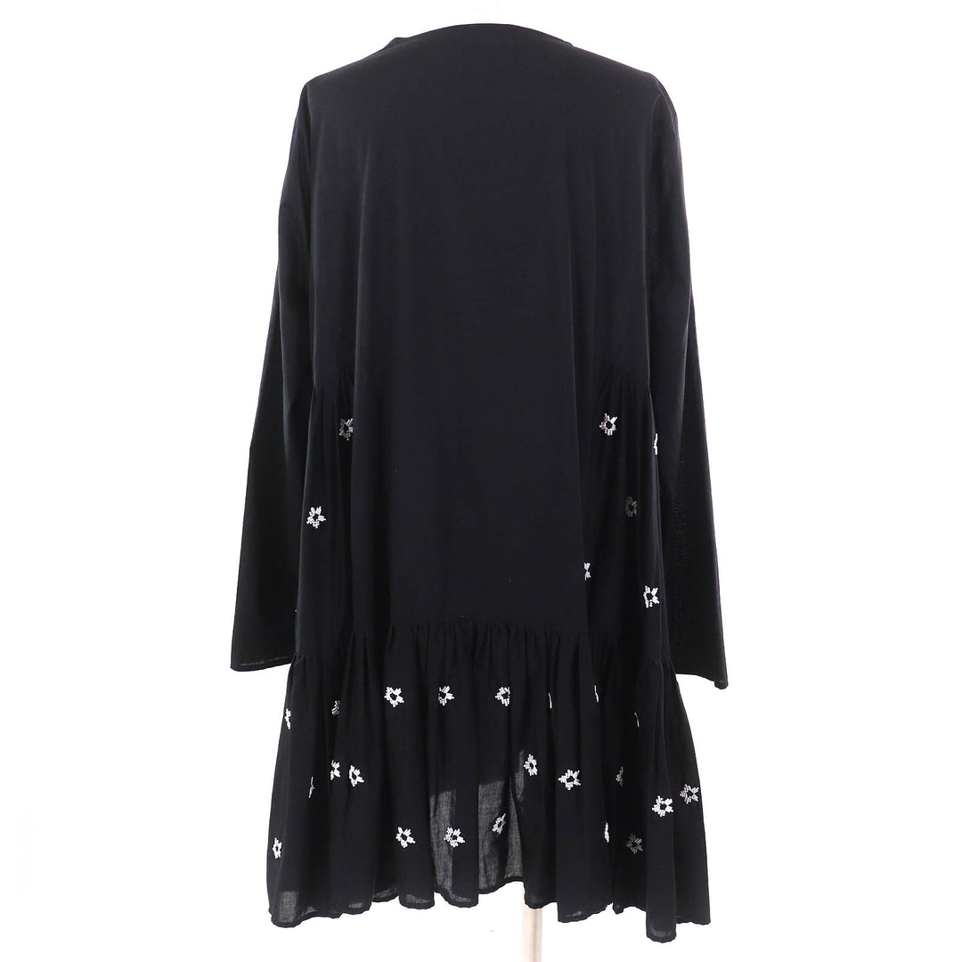 極美△Merlette マーレット 23SS 3710300474 コットン100％ フラワービーズ クルーネック 長袖 ワンピース ブラック M 正規品 レディース
