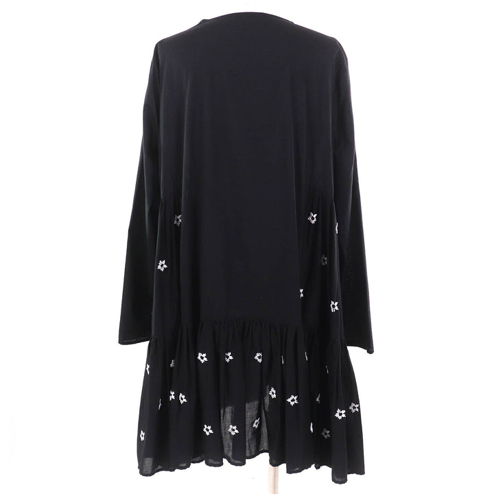 極美△Merlette マーレット 23SS 3710300474 コットン100％ フラワービーズ クルーネック 長袖 ワンピース ブラック M 正規品 レディース