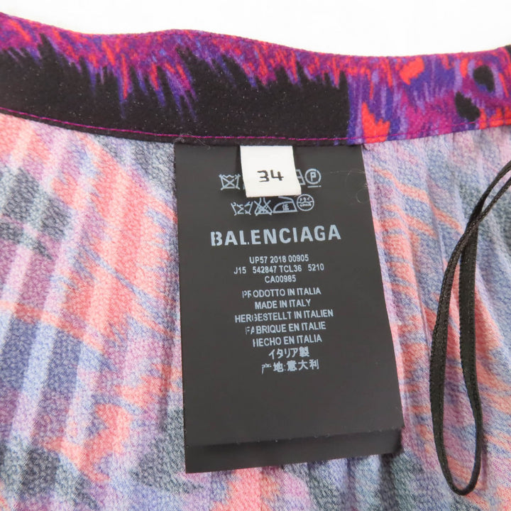 極美品★BALENCIAGA バレンシアガ 542847 総柄 プリーツスカート ボトムス マルチ 34 イタリア製 正規品 レディース