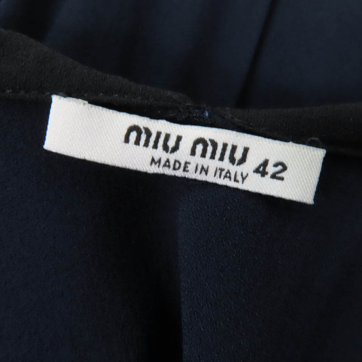 美品☆MIUMIU ミュウミュウ MF1894 リボンデザイン フレンチスリーブ ワンピース ネイビー 42 イタリア製 正規品 レディース