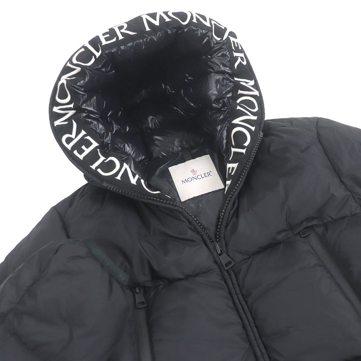 美品□MONCLER モンクレール 2021年製 MONTCLA モンクラ ロゴ刺繍 フーデッド WZIP ダウンジャケット ブラック 0 正規品 メンズオススメ