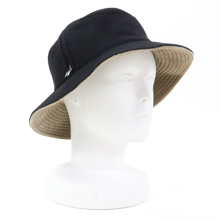 極美品☆HERMES エルメス カシミヤ100％ シルバー金具 カデナZIP バケットハット 帽子 ブラック 56 フランス製 正規品 レディース