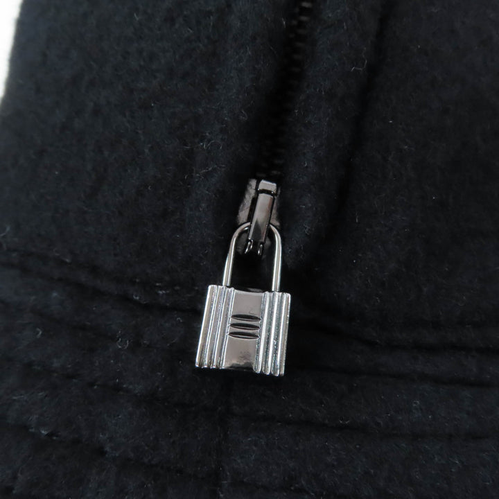 極美品☆HERMES エルメス カシミヤ100％ シルバー金具 カデナZIP バケットハット 帽子 ブラック 56 フランス製 正規品 レディース