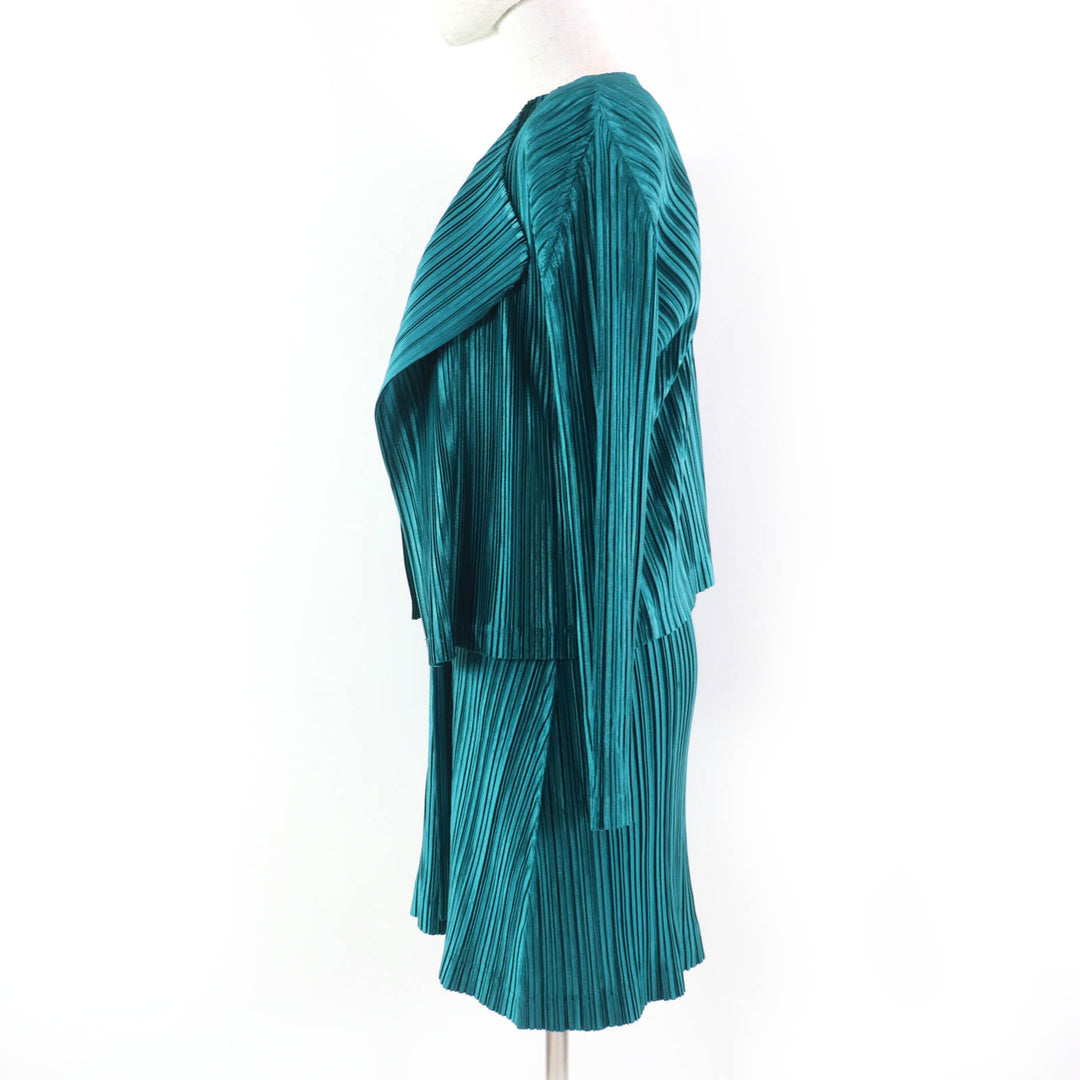 美品☆PLEATS PLEASE プリーツプリーズ イッセイミヤケ ジャケット ノースリーブワンピース アンサンブル グリーン 3・2 正規品