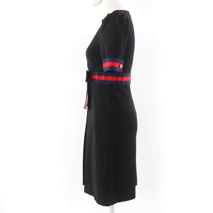 極美品☆GUCCI グッチ 501488 Jersey V-neck Dress インターロッキングGパール付 ワンピース ブラック XS イタリア製 正規品 レディース