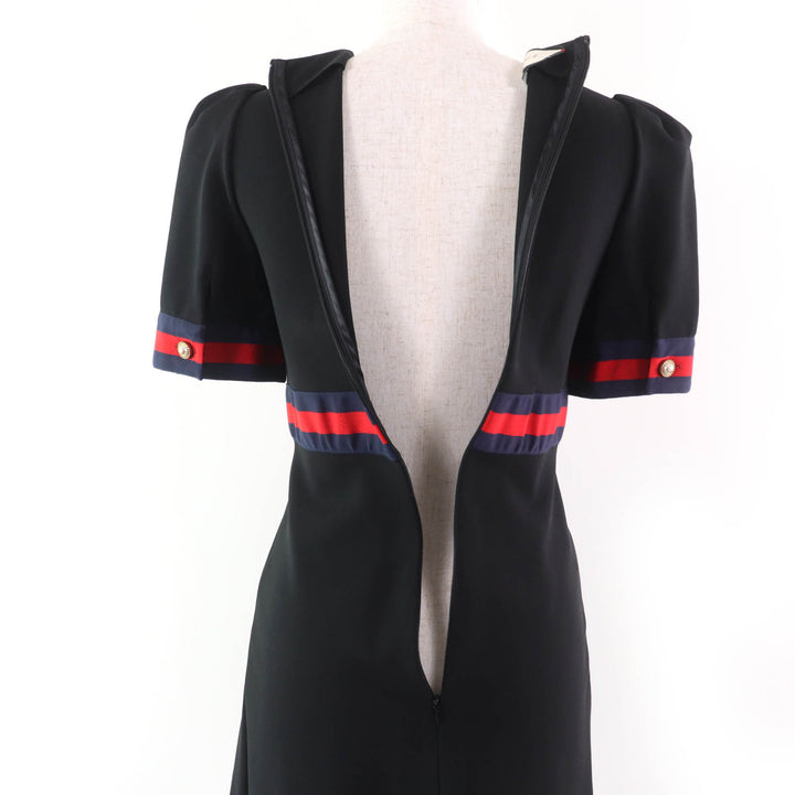 極美品☆GUCCI グッチ 501488 Jersey V-neck Dress インターロッキングGパール付 ワンピース ブラック XS イタリア製 正規品 レディース
