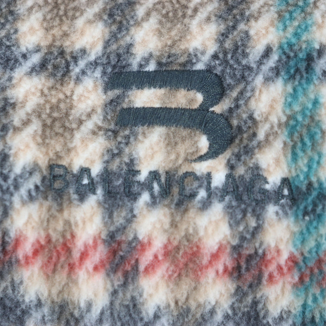 美品▼バレンシアガ ワードローブ 21AW 675648 TRACKSUIT JAKET スポーティB チェック柄 ロゴ刺繍 ZIPUP フリースジャケット 46 正規品