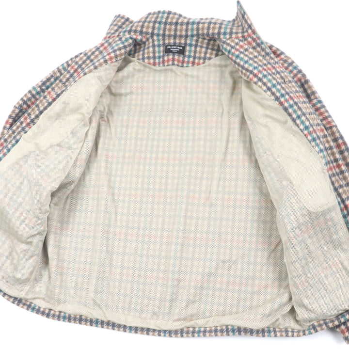 美品▼バレンシアガ ワードローブ 21AW 675648 TRACKSUIT JAKET スポーティB チェック柄 ロゴ刺繍 ZIPUP フリースジャケット 46 正規品