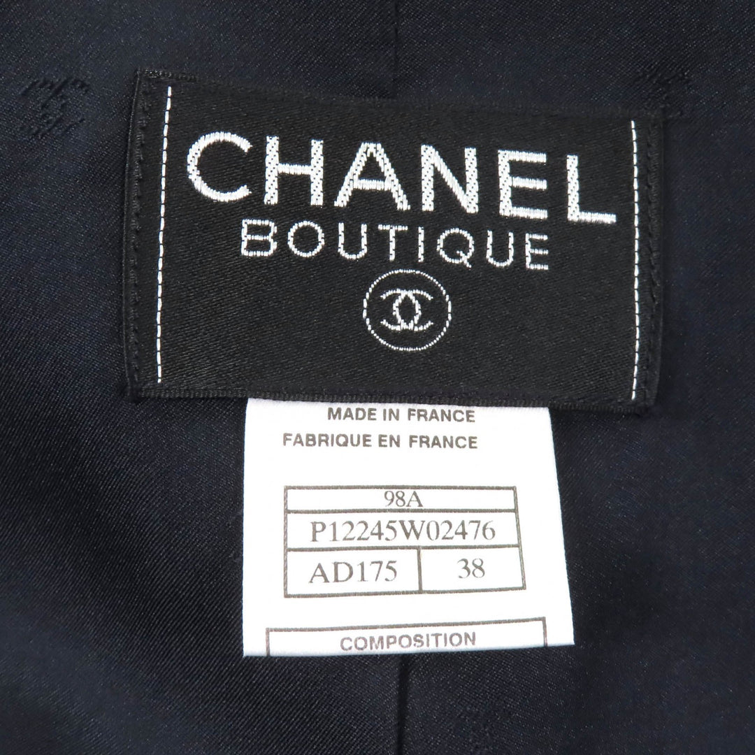 極美品★CHANEL シャネル 98A P12245 カシミヤ100％ ココマークボタン付 ジャケット ダークネイビー 38 フランス製 正規品 レディース