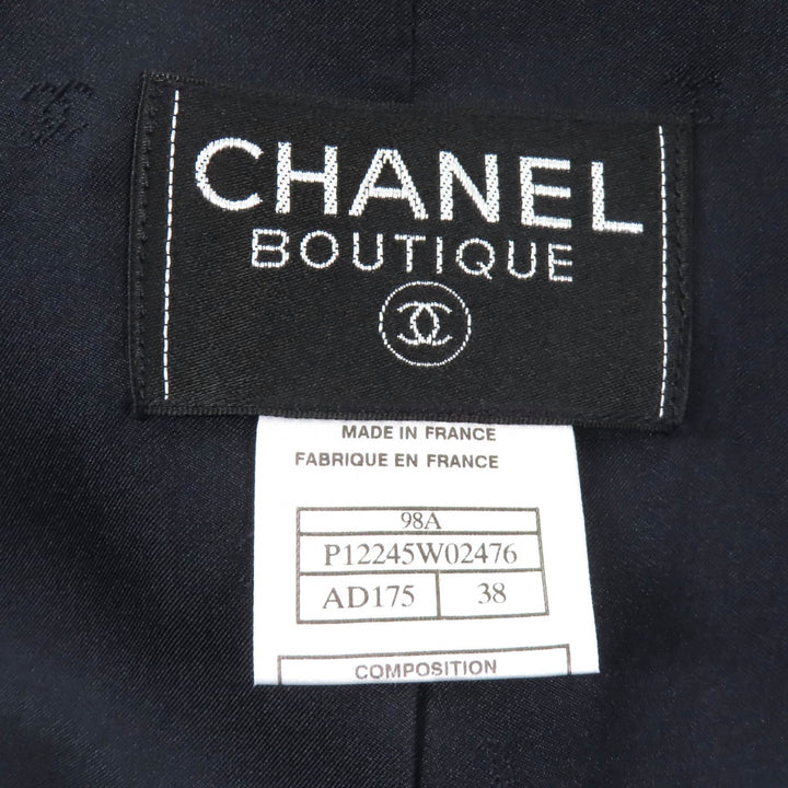 極美品★CHANEL シャネル 98A P12245 カシミヤ100％ ココマークボタン付 ジャケット ダークネイビー 38 フランス製 正規品 レディース
