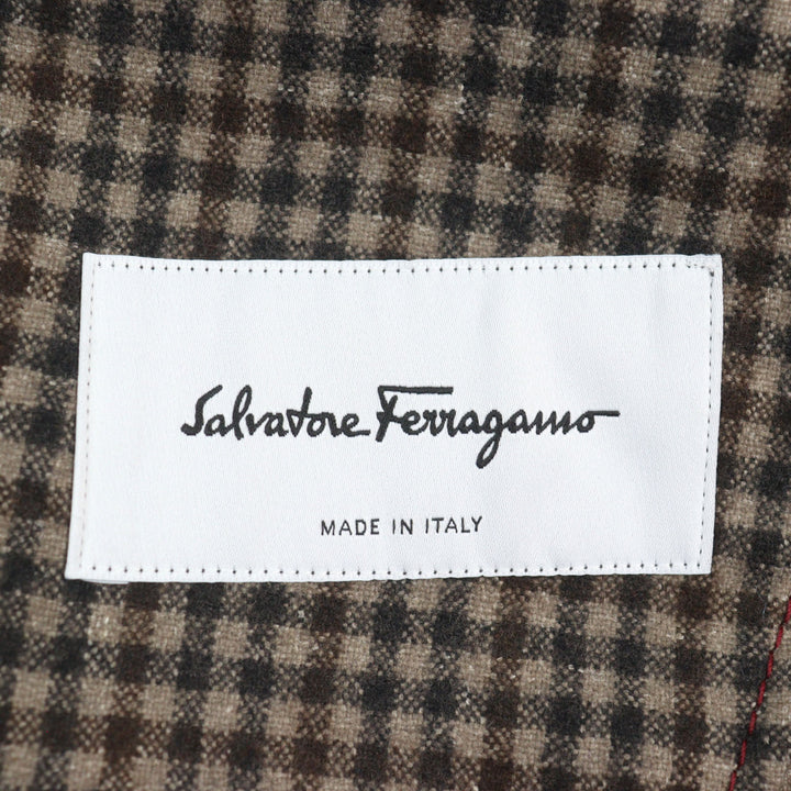 極美品○Salvatore Ferragamo サルヴァトーレフェラガモ ロゴボタン エルボーパッチ付き シングル テーラードジャケット 46-7R 正規品
