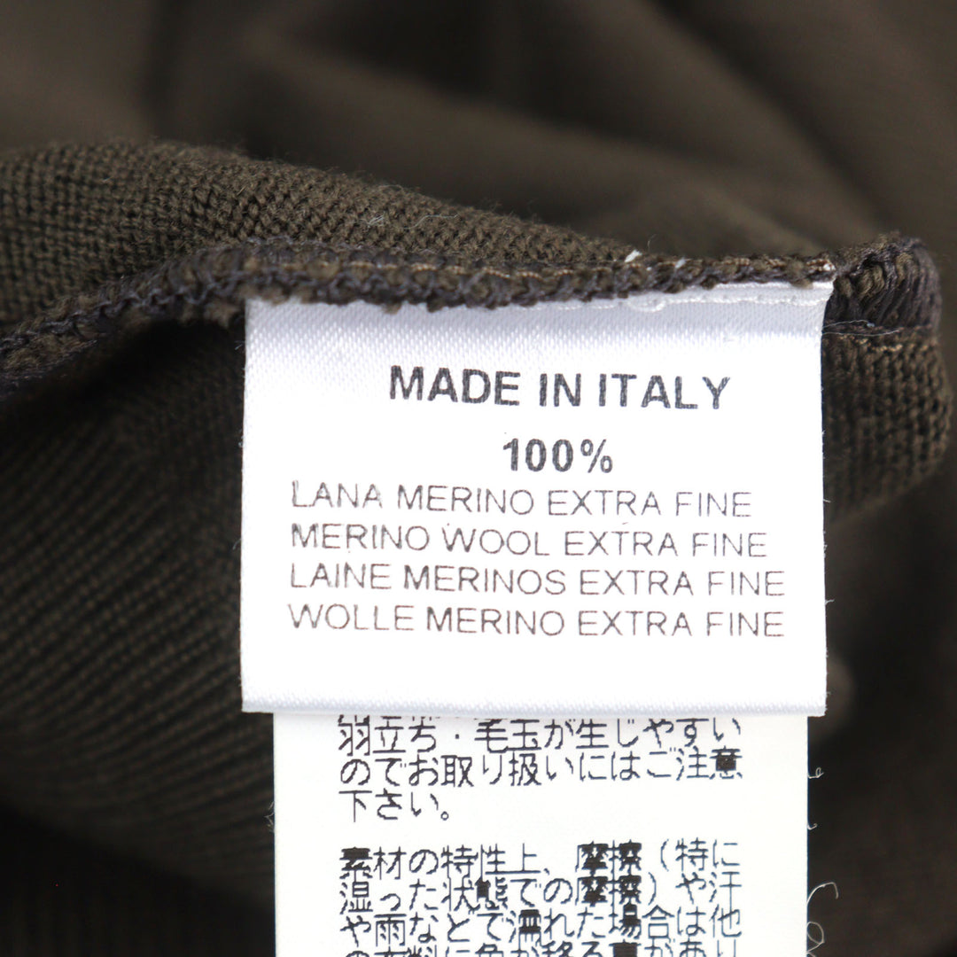 美品○HERMES エルメス ウール100% Vネック バイカラー ショルダーボーダー柄 ニット カーキグリーン系 XL イタリア製 正規品 メンズ