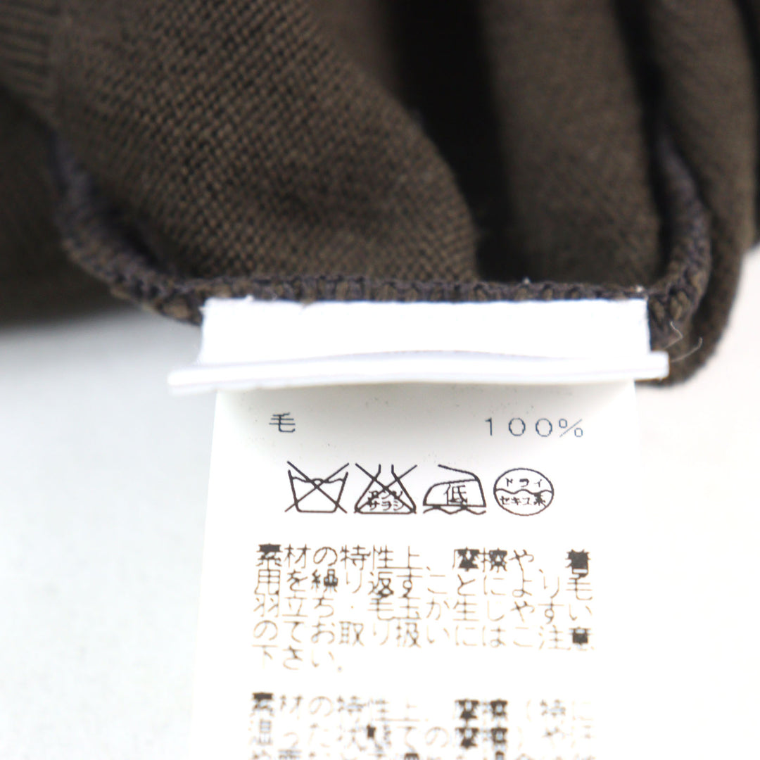 美品○HERMES エルメス ウール100% Vネック バイカラー ショルダーボーダー柄 ニット カーキグリーン系 XL イタリア製 正規品 メンズ
