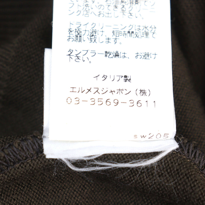 美品○HERMES エルメス ウール100% Vネック バイカラー ショルダーボーダー柄 ニット カーキグリーン系 XL イタリア製 正規品 メンズ