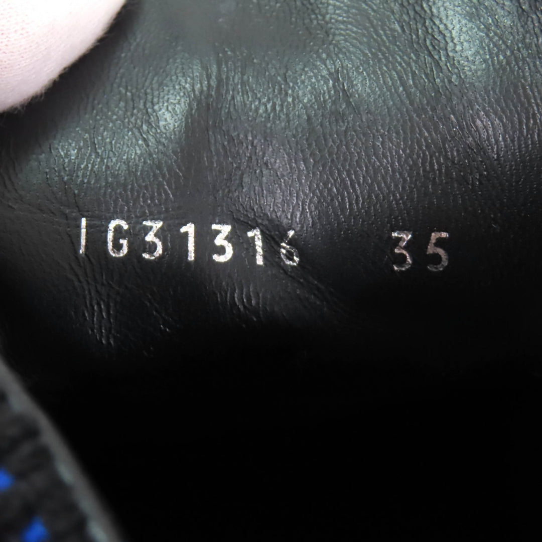 美品★CHANEL シャネル G31316 ココマーク フロントジップ ツイード切替 ハイカットスニーカー ブラック ブルー 35 伊製 レディース