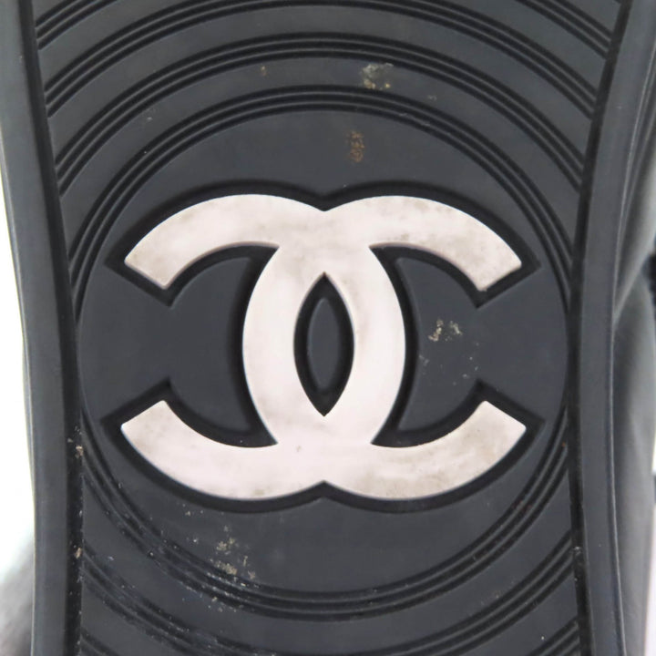 美品★CHANEL シャネル G31316 ココマーク フロントジップ ツイード切替 ハイカットスニーカー ブラック ブルー 35 伊製 レディース