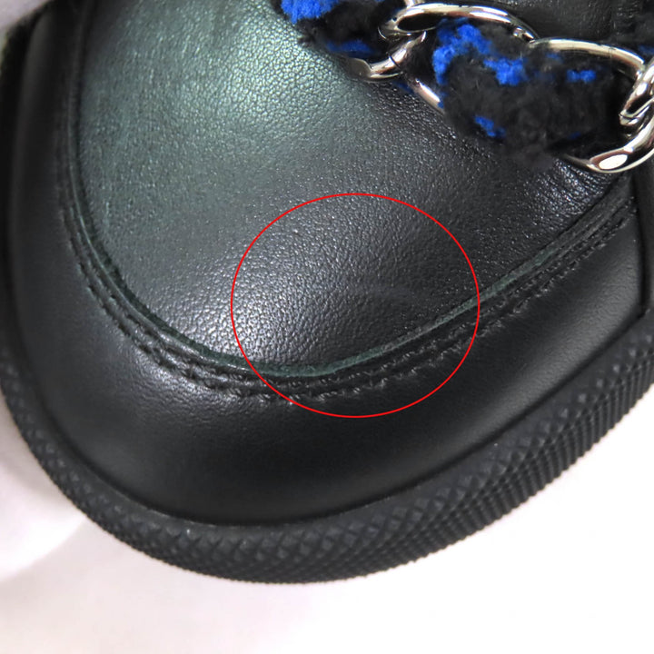 美品★CHANEL シャネル G31316 ココマーク フロントジップ ツイード切替 ハイカットスニーカー ブラック ブルー 35 伊製 レディース