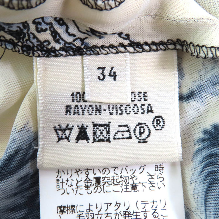 美品△HERMES エルメス FANTAISIE PITTORESQUE ピトレスクな夢 ベルト付 シフォン ワンピース ネイビー ブルー ベージュ 34 仏製 正規品
