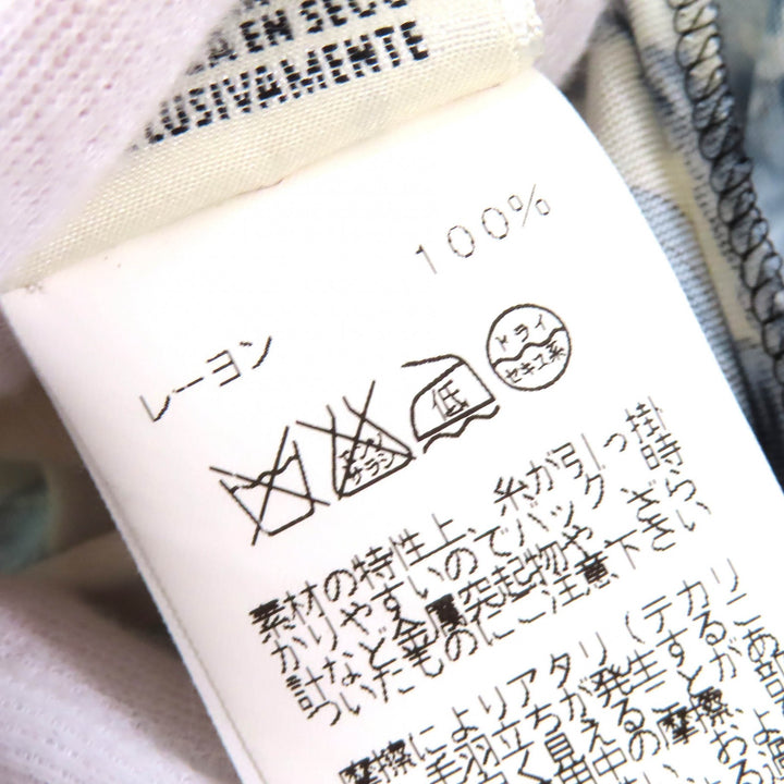 美品△HERMES エルメス FANTAISIE PITTORESQUE ピトレスクな夢 ベルト付 シフォン ワンピース ネイビー ブルー ベージュ 34 仏製 正規品
