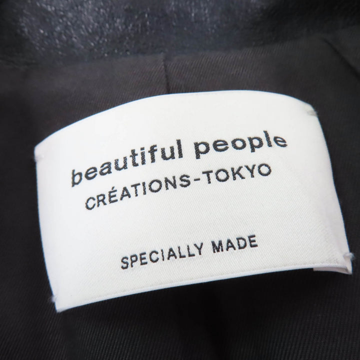 美品☆beautiful people ビューティフルピープル 1825402411 羊革 ラムレザー ライダースジャケット ブラック 140 正規品 キッズ