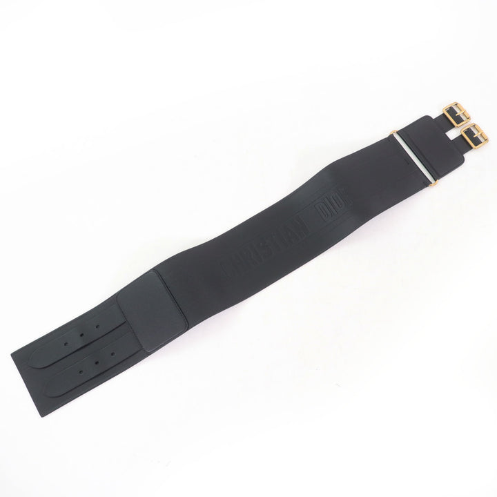 極美品☆Christian Dior クリスチャンディオール D-WAIST マキシ ダブルゴールドバックル レザー ベルト ブラック ゴールド金具 70