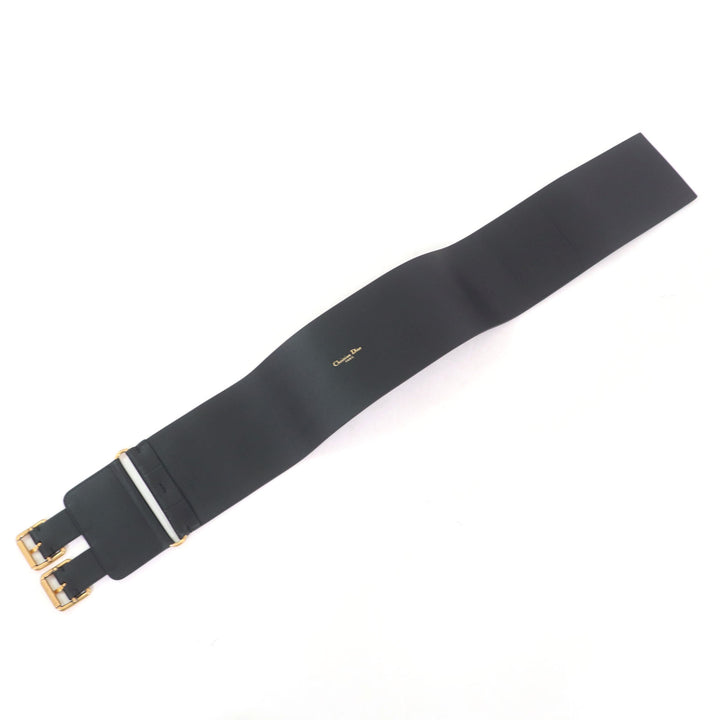 極美品☆Christian Dior クリスチャンディオール D-WAIST マキシ ダブルゴールドバックル レザー ベルト ブラック ゴールド金具 70