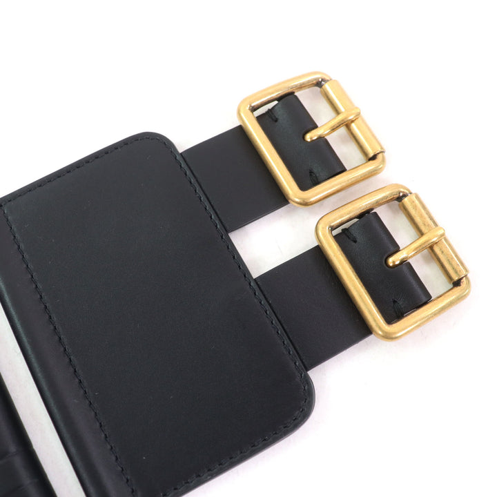 極美品☆Christian Dior クリスチャンディオール D-WAIST マキシ ダブルゴールドバックル レザー ベルト ブラック ゴールド金具 70