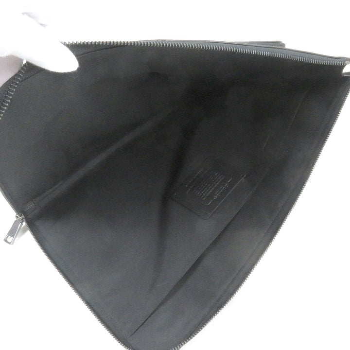 極美品□COACH コーチ CU113 イーサン ポートフォリオ・シグネチャー キャンバス レザー ロゴシルバー金具 クラッチバッグ ブラック