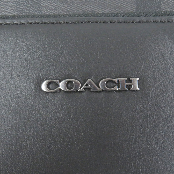 極美品□COACH コーチ CU113 イーサン ポートフォリオ・シグネチャー キャンバス レザー ロゴシルバー金具 クラッチバッグ ブラック