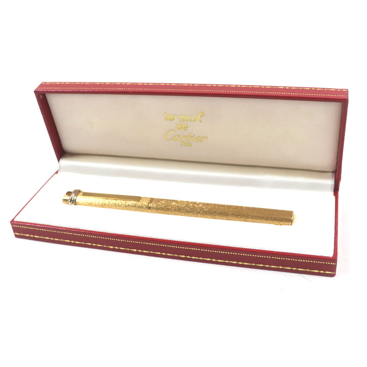 極美品▼Cartier カルティエ ヴィンテージ トリニティ ー 総柄 キャップ式 ボールペン ゴールド ケース付き フランス製 メンズ