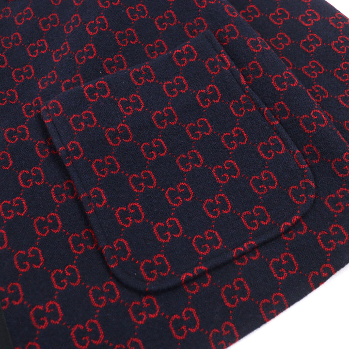 極美品○GUCCI グッチ 597911 GGジャガード 金ボタン パイピングデザイン ハーフコート ネイビー レッド 44 イタリア製 正規品 メンズ