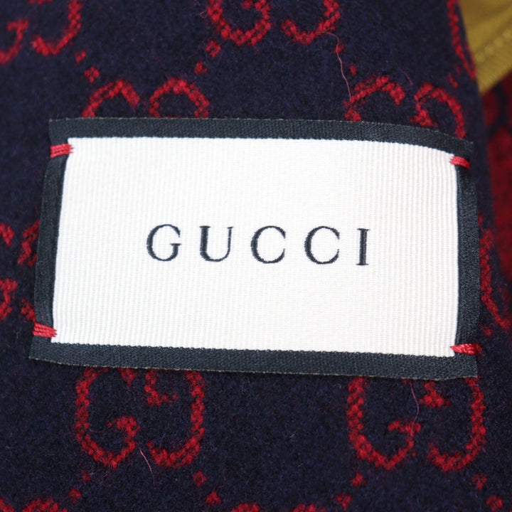 極美品○GUCCI グッチ 597911 GGジャガード 金ボタン パイピングデザイン ハーフコート ネイビー レッド 44 イタリア製 正規品 メンズ