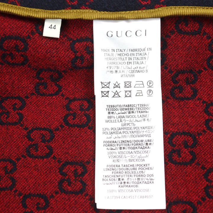 極美品○GUCCI グッチ 597911 GGジャガード 金ボタン パイピングデザイン ハーフコート ネイビー レッド 44 イタリア製 正規品 メンズ