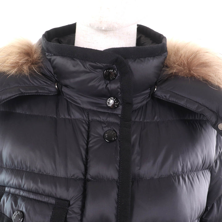 良品★MONCLER モンクレール 18-19AW HERMIFUR ラクーンファー・フード付 ZIP UP ダウンコート ブラック 1 ハンガー付き レディース