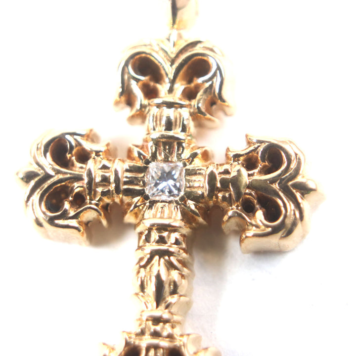 美品▼CHROME HEARTS クロムハーツ 22K FILIGREE TINY A/DIA タイニーフィリグリークロス 1Pダイヤモンド ペンダントトップ 総重量8.4g