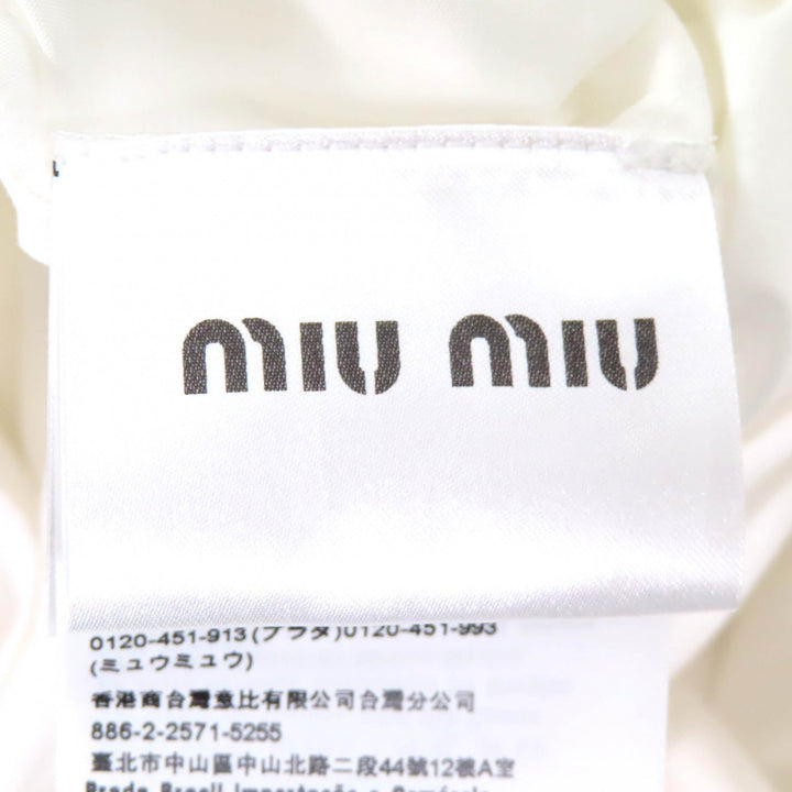 未使用△Miu Miu ミュウ ミュウ 22SS MF4512 コットン100% 襟エンブロイダリー ロゴ パフスリーブ ポプリン ドレス ワンピース 36 正規品