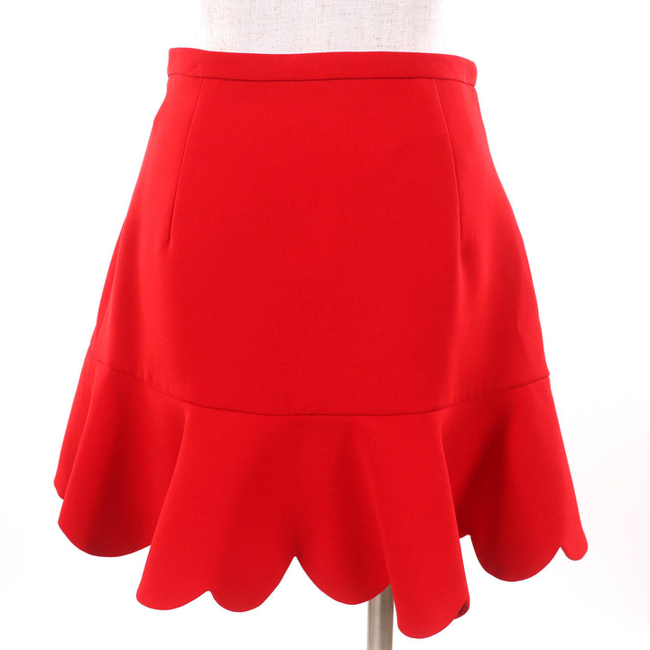 未使用品△Miu Miu ミュウ ミュウ MG1424 リボン 裾スカラップ ミニスカート ROSSO レッド 40 ハンガー付 イタリア製 正規品 レディース