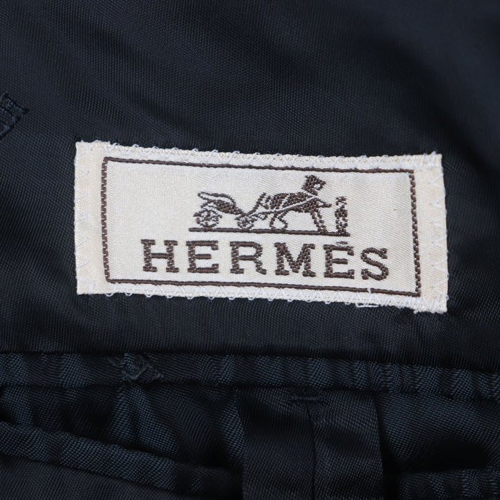 極美品▼HERMES エルメス ウール100% グレンチェック ベルト付き レザー使い ベルテッドコート ブラウン系 46 イタリア製 正規品 メンズ