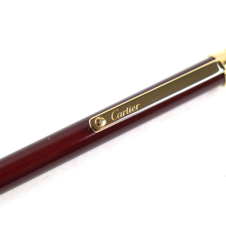 極美品○Cartier カルティエ サントス ドゥ カルティエ ロゴ刻印 ツイスト式 ボールペン ボルドー ゴールド ケース付き 筆記確認済み