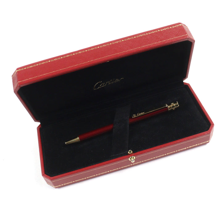 極美品○Cartier カルティエ サントス ドゥ カルティエ ロゴ刻印 ツイスト式 ボールペン ボルドー ゴールド ケース付き 筆記確認済み