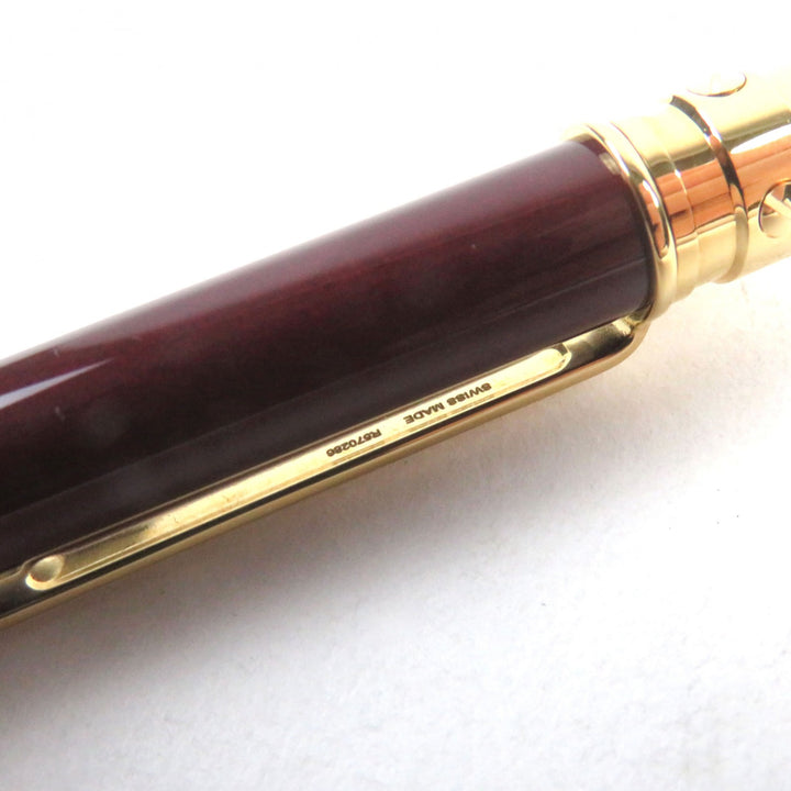 極美品○Cartier カルティエ サントス ドゥ カルティエ ロゴ刻印 ツイスト式 ボールペン ボルドー ゴールド ケース付き 筆記確認済み