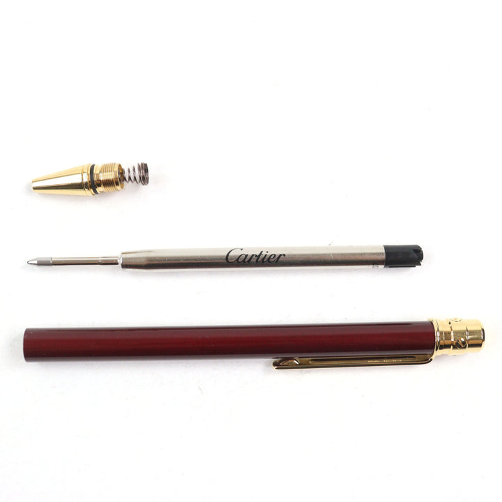 極美品○Cartier カルティエ サントス ドゥ カルティエ ロゴ刻印 ツイスト式 ボールペン ボルドー ゴールド ケース付き 筆記確認済み